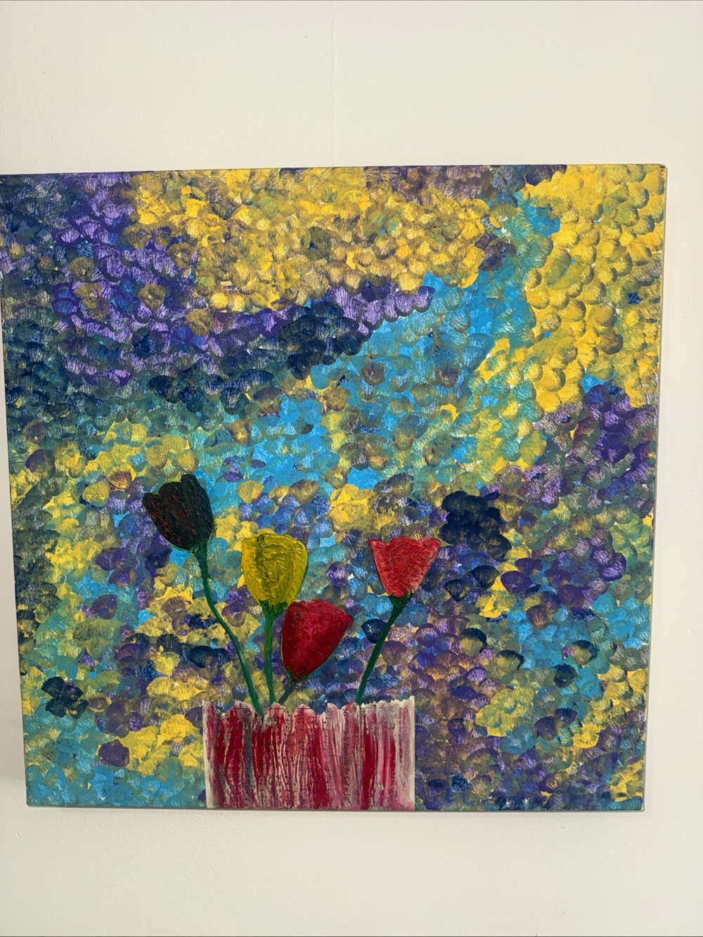 Abstract Oil Painting Impasto Flowers in a Vase Neo-Impressionist Canvas Art